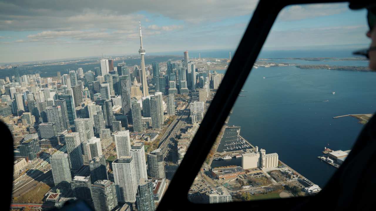aerial shot of Toronto and the CN Tower